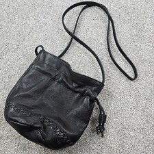 Vintage Liz Claiborne Cross Body Purse Small Black Leather Bag Cinch Closure