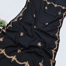 Indian Vintage Black Shawl Pure Woolen Handmade Suzani Long Throw Stole Warm
