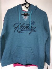 Harley-Davidson Women's V Neck Hoodie Blue Large Graphic 22.5  Across Chest 24  L