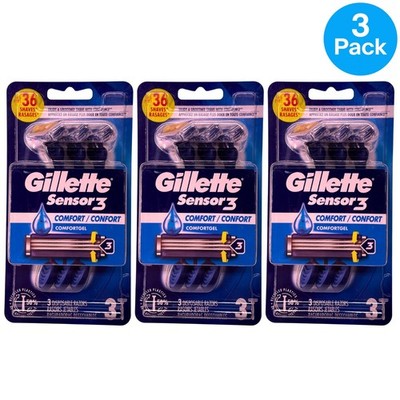 Gillette Sensor3 Comfort Disposable Razors 3 ct 3 Pack New