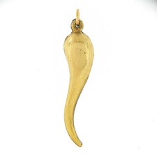 Vintage 14K Yellow Gold Puffed Italian Horn Symbol Charm Pendant 1.64"