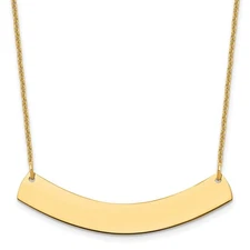 14k Yellow Gold Medium Curved Blank Bar Necklace 18"