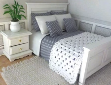 Miniature Dollhouse Gray Dotted Bedspread/Comforter/Blanket/Pillows 120