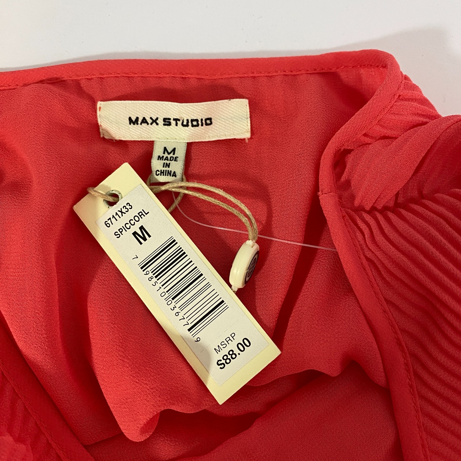 Max Studio Coral Pullover Blouse Micro Pleated Womens Medium Chiffon