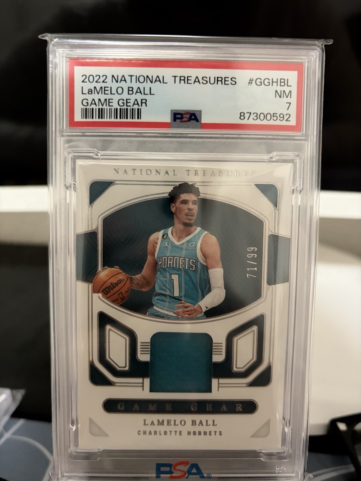 Panini 2022 National Treasures LaMelo Ball Game Gear GG-HBL PSA 7 /99