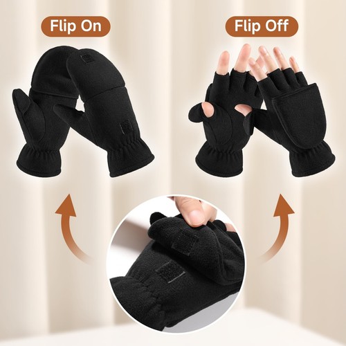 Winter Convertible Fingerless Gloves Windproof Warm Thermal Fleece for Men Wo... - Picture 2 of 6