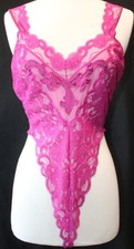 Victoria  s Secret Fushia Thong Bodysuit Size M Camisole 80's Lace Satin