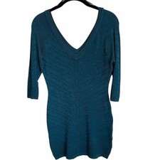 Bebe Women's V-Neck Knit Sweater Dress Blue Size M above Knee Length