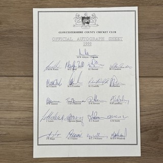 Gloucestershire CCC 1999 Official Autograph Sheet Signed x 21