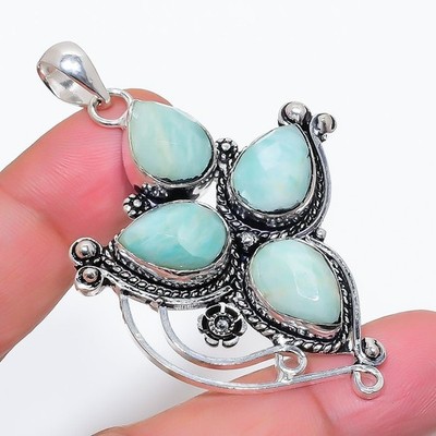 Natural Amazonite Gemstone 925 Sterling Silver Jewelry Pendant Size 2.6''
