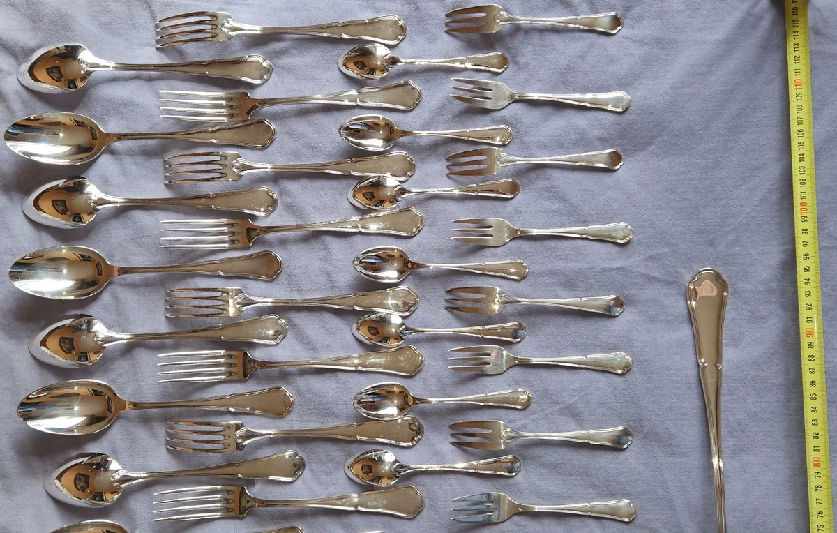 DEETJEN Ménagère métal argenté à filets contour chantourné 75 pièces Quasi neuf