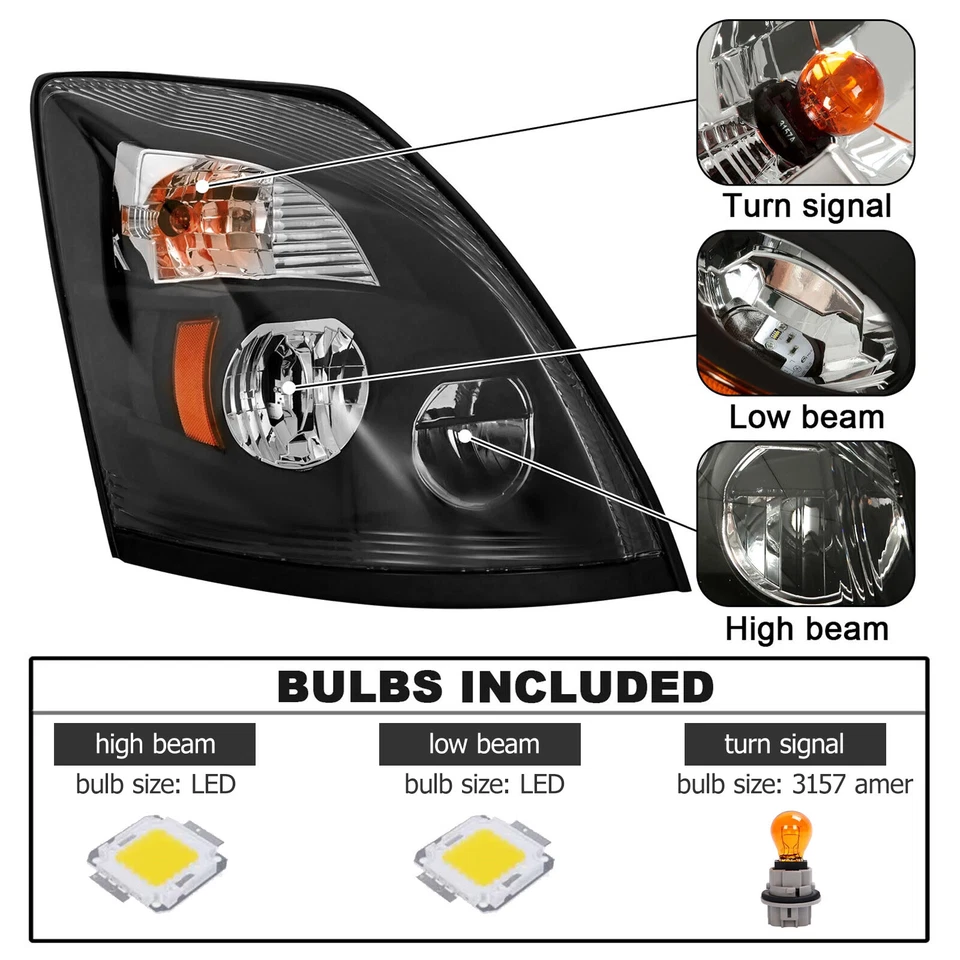 For 2004-2017 Volvo VNL VNX Black LED Headlight Assembly Right Side #82329592 - Изображение 2 из 4