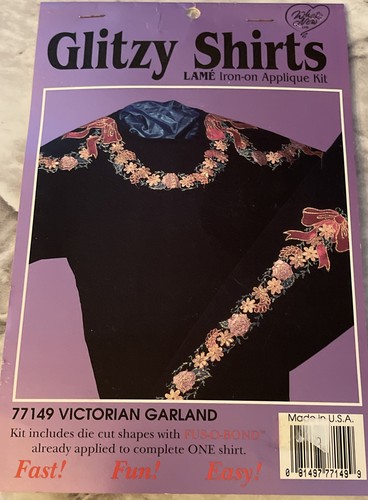 90's Glitzy Shirts Iron-On Applique Kit Lame #77149 Victorian Garden New