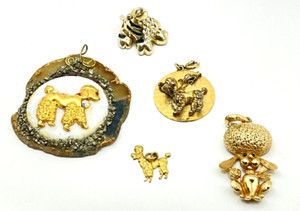 Authentic 4 Gold-Plated Pendants With Poodle / Dog / Pet Motif & CZ / Simulated Gemstones