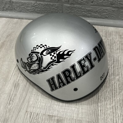 Harley Davidson KBC Silver Road Hogs Half Helmet Sz XS 53-54 CM DOT Gray Graphic