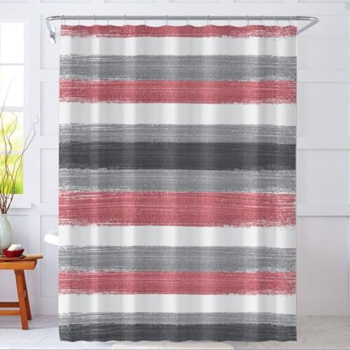 Stripe Shower Curtain, Modern Fashion Waterproof Shower 72"W x 72"L Red