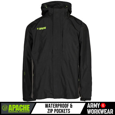Apache Wasserfeste Jacke Schwarz Reißverschluss Taschen mit Kapuze Herren Mantel