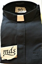 MDS Men's LS Black Tab Collar Clergy Shirt