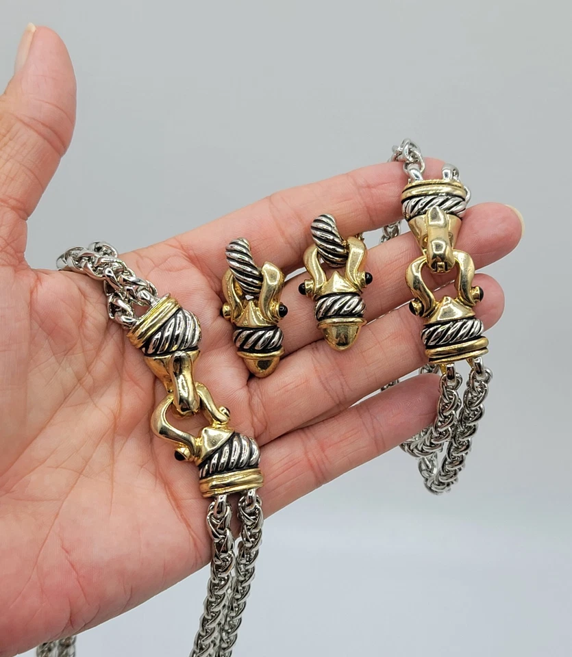 Juego de 3 piezas de colección gargantilla pulsera pendientes cabujón hebilla herradura broche joyería  Foto 2 de 4