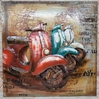 Hand Made three Colorful Vespa Motor Bike 3-D Oil Painting Home Decor Sale