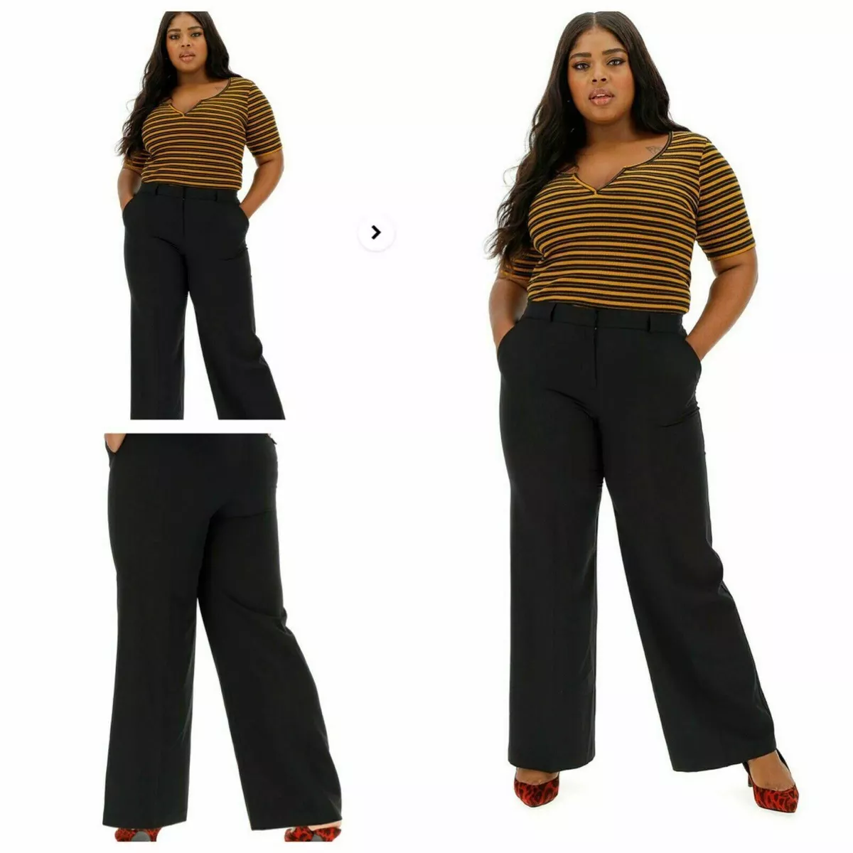 CAPSULE Simply Be Plus Size Black Wide Leg Trousers Stretch Waist Navy  Black