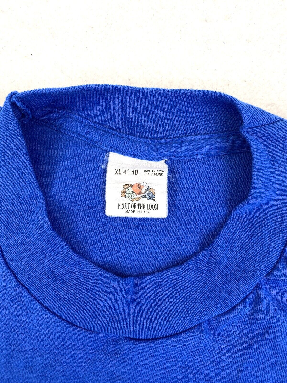 VINTAGE Single Stitch Fruit of The Loom Blue Pocket T-Shirt Size Large ...