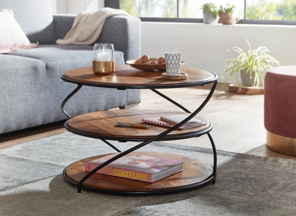 FineBuy Table Basse de Salon Ronde Bois Massif 58x58x40,5cm Petite Table Moderne - Photo 2/4