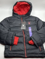 Boys XS (5/6) Spyder Puffer Hooded Winter Jacket Synthetic Down Insulation Black