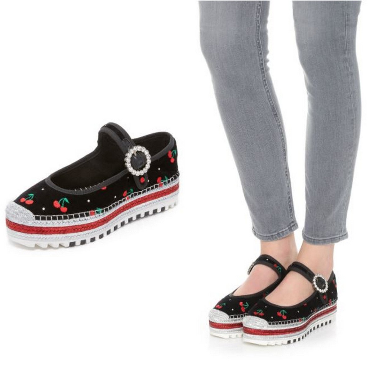 靴 marc jacobs maryjane shoes 8US size Marc Jacobs Suzi Cherry Red Black Jewel Mary Jane Espadrille