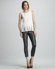 Free People NEW Stretch Metallic Silver Moto Skinny Pants 25 R MSRP 98 F723Q367
