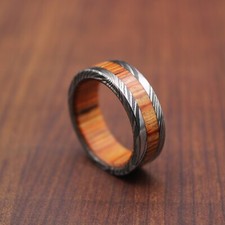 Simple Damascus Ring with Deep Pattern 8mm Flat Shape Ring Band for Him