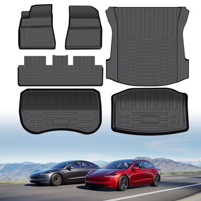 6PCS Floor Mats For 2021-2024 Tesla Model 3 All Weather TPE Floor Cargo Liner