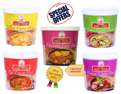 MAE PLOY Thai Curry Paste Mix Assorted 14 Oz. No MSG, Colors or Preservatives