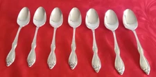 Oneida Wm. A. Rogers silverplate Old South 1949 7 teaspoons 6" NM polished