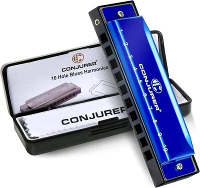 CONJURER 10 Hole Diatonic Harmonica Blues Harmonica for Adult Kids Beginner Gift