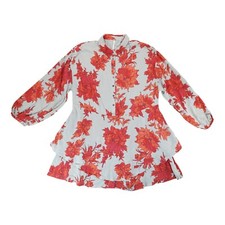 Free People Dress Shake It Womens Small Red Floral Tie Back Balloon 3/4 Sleeve