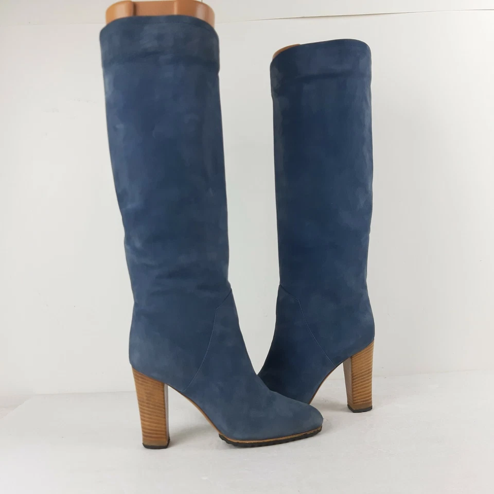 Sergio Rossi Women's VTG made in I Italy Blue Suede Knee High Boots EU35 US4,5 - Image 2 of 4
