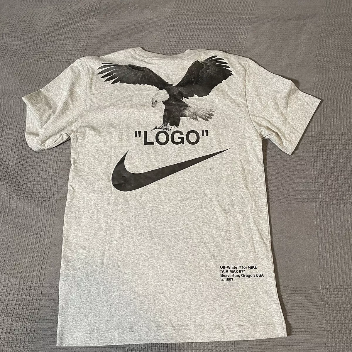 enemigo dilema Mal OFF-WHITE x Nike NRG A6 Tuxedo Eagle T-Shirt Ash Grey BQ0827-063 - Size  Small S | eBay