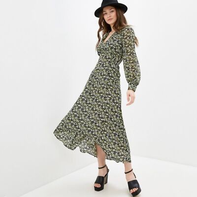 NWT Topshop IDOL Long Sleeve Micro Floral Print High Low Slit Midi Dress  Size 2 | eBay