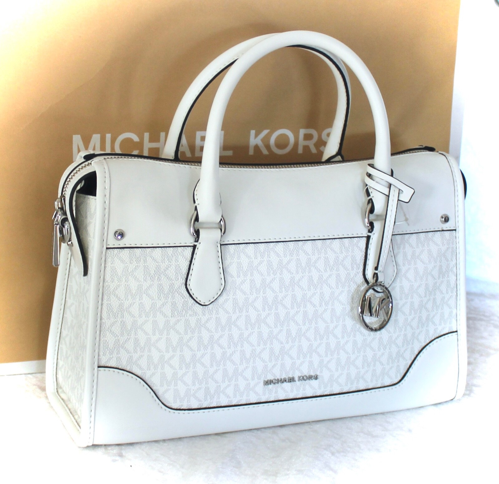 MICHAEL KORS Handtasche Tasche MD SATCHEL HARRISON WEIß LOGO NEU 