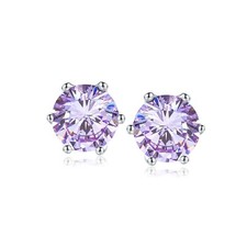 925 Sterling Silver Birthstone Earrings for Women Small Stud Earrings Round/P...