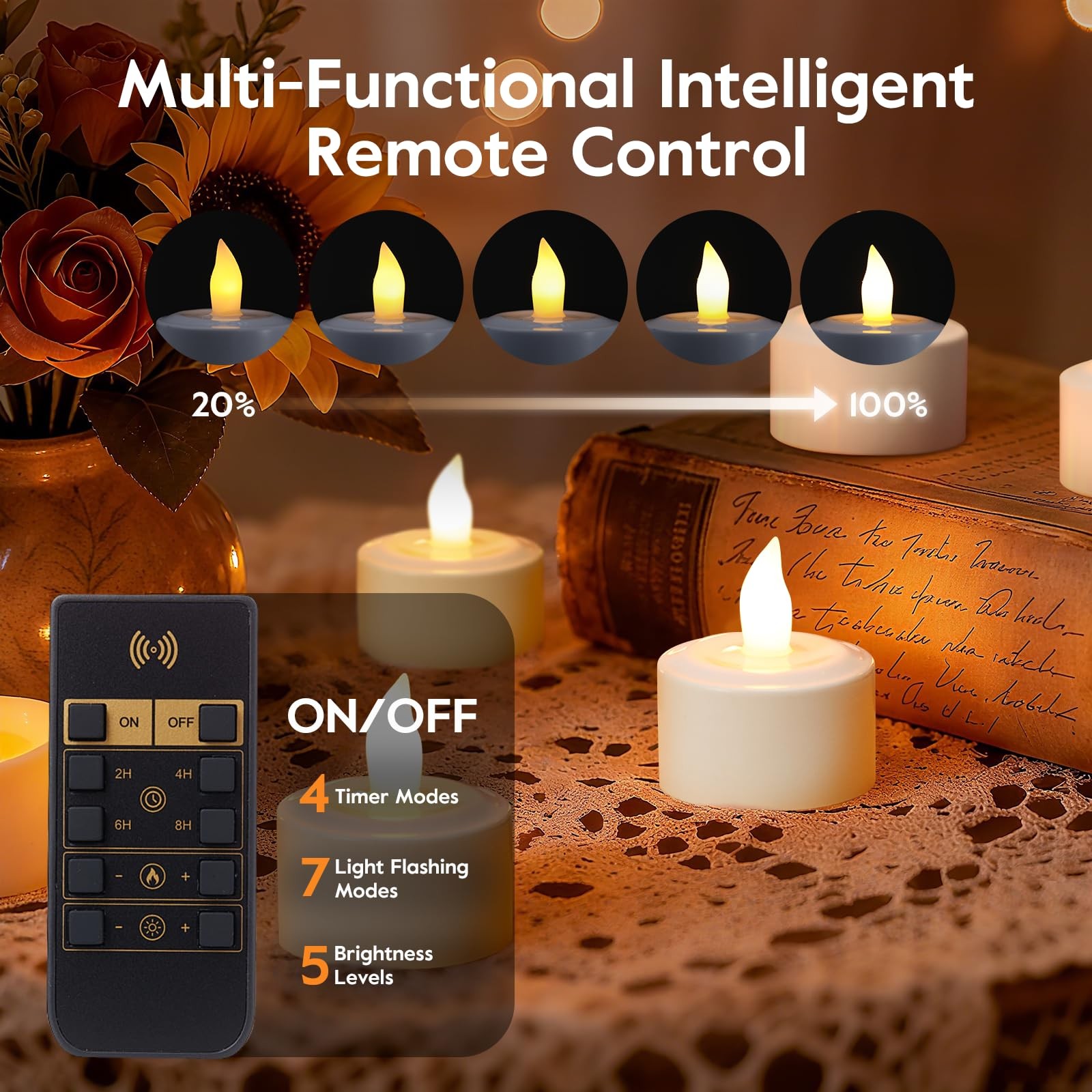 Bougies LED rechargeables en cire blanche avec télécommande chic - 2