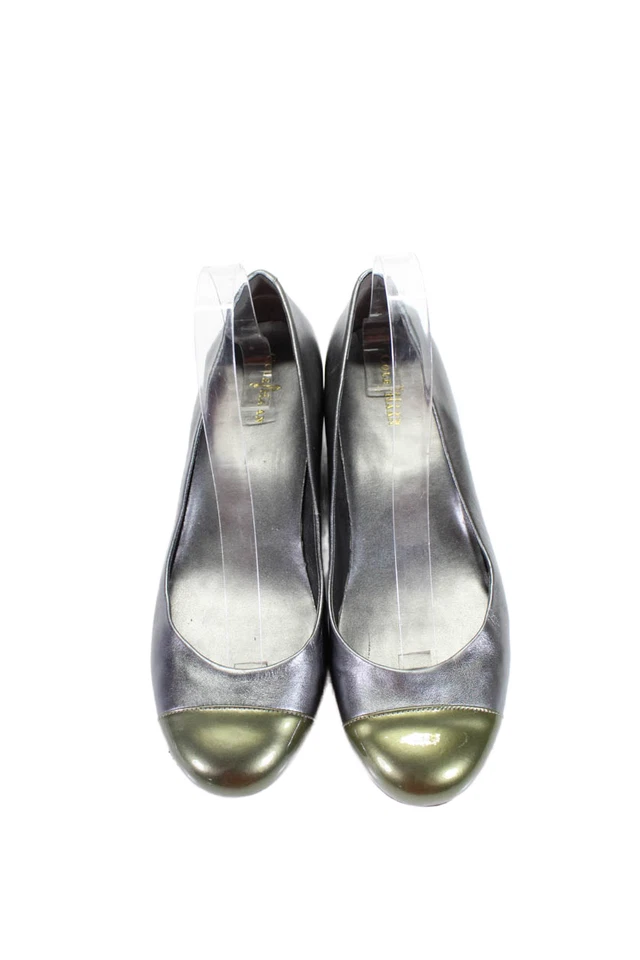 Cole Haan Womens Slip On Cap Toe Wedge Heel Pumps Silver Tone Leather Size 9B - Image 2 of 4