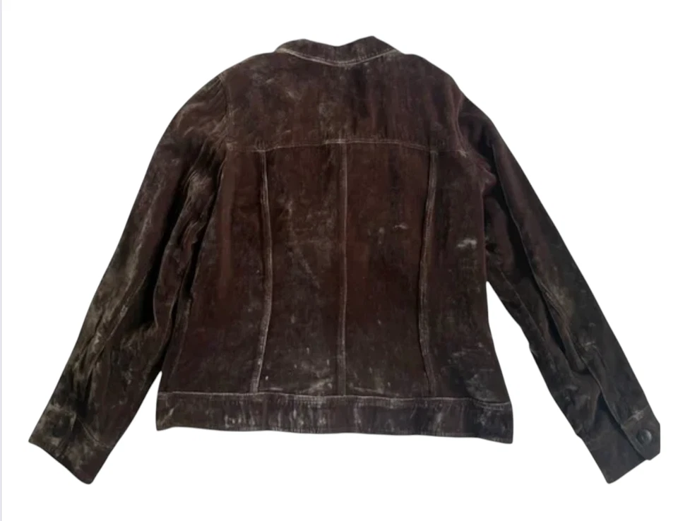 J. JILL Dark Brown Crushed Velvet Jacket SILK BLEND Button-Up Pockets SIZE S - Image 4 of 4