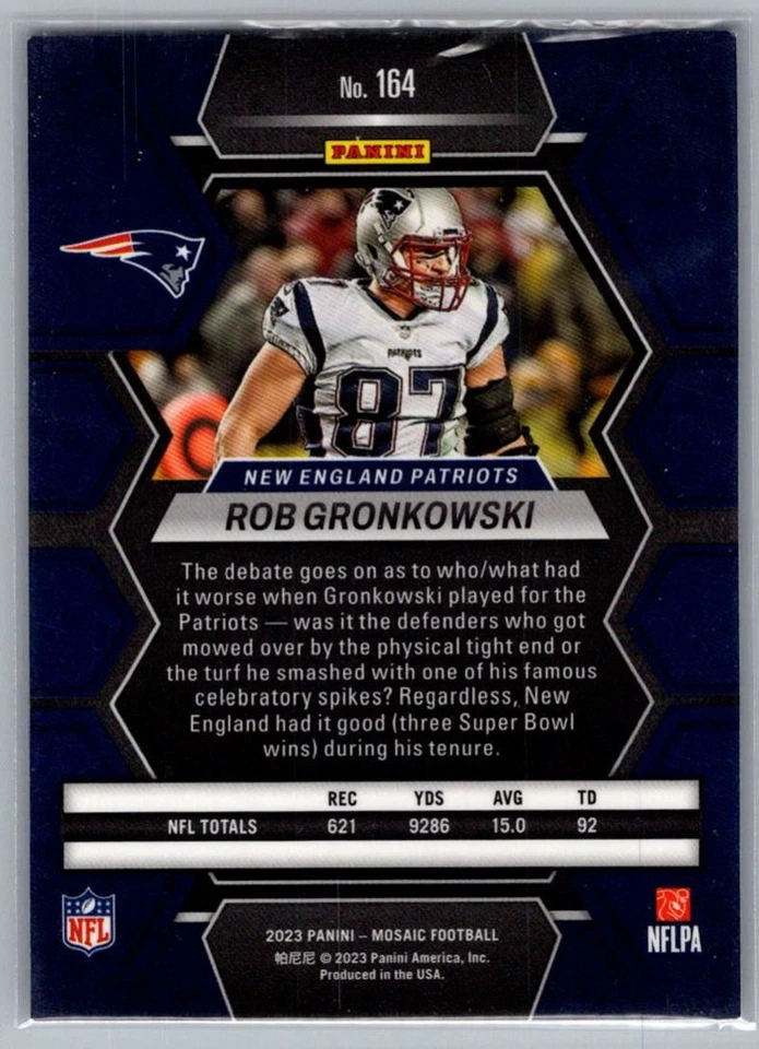 2023 Panini Mosaic Rob Gronkowski New England Patriots #164 - Image 2 of 2