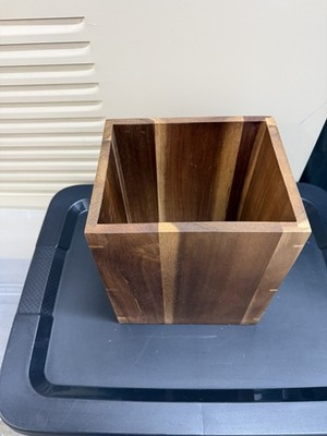 Waste Basket Acacia Wood Trash Can Rubbish Garbage Room Office Paper Bin