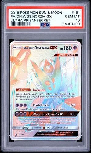 PSA 10 Gem Mint - Dawn Wings Necrozma GX (Secret) 161/156 - Ultra Prism Rainbow