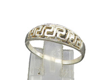 925 Sterling Silver Vintage Shiny Greek Key Dome Band Ring Sz 8.5 RG21768