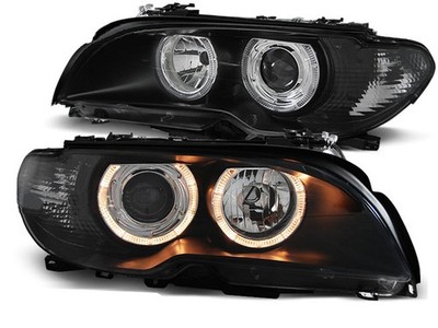 Headlights for BMW 3 Series E46 Coupe Cabrio 2003-2006 VR-1202 Angel Eyes Black