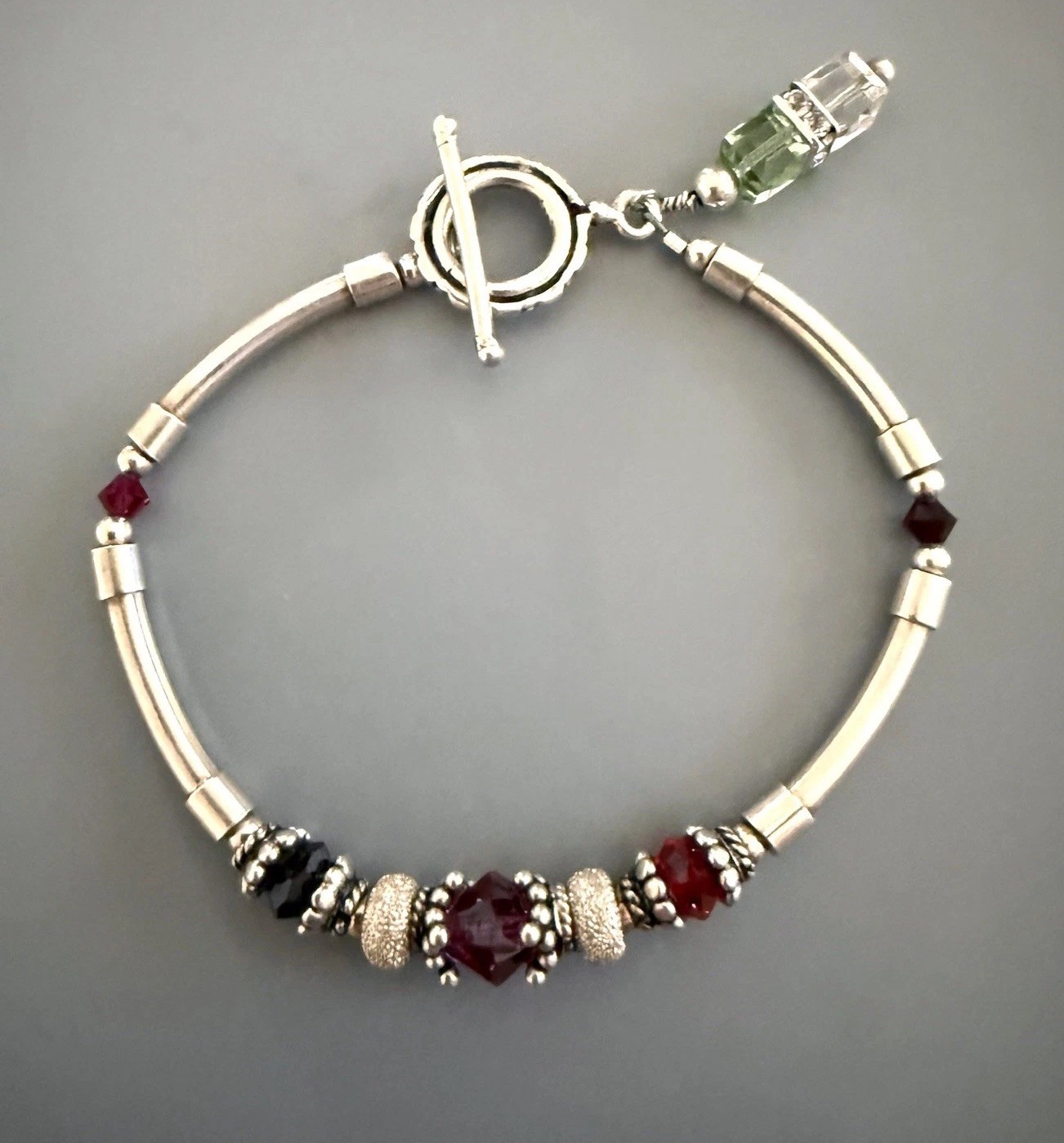 Estate Solid Sterling Silver 925 Crystal Toggle B… - image 1